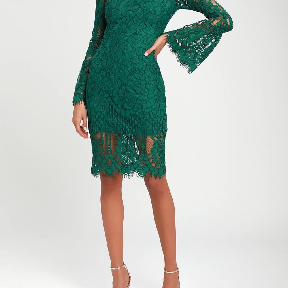 Lulu's Emerald Green Lace Long Sleeve Dress